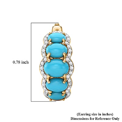 Premium Sleeping Beauty Turquoise and White Zircon 4.75 ctw J Hoop Earrings in 18K Vermeil Yellow Gold Over Sterling Silver