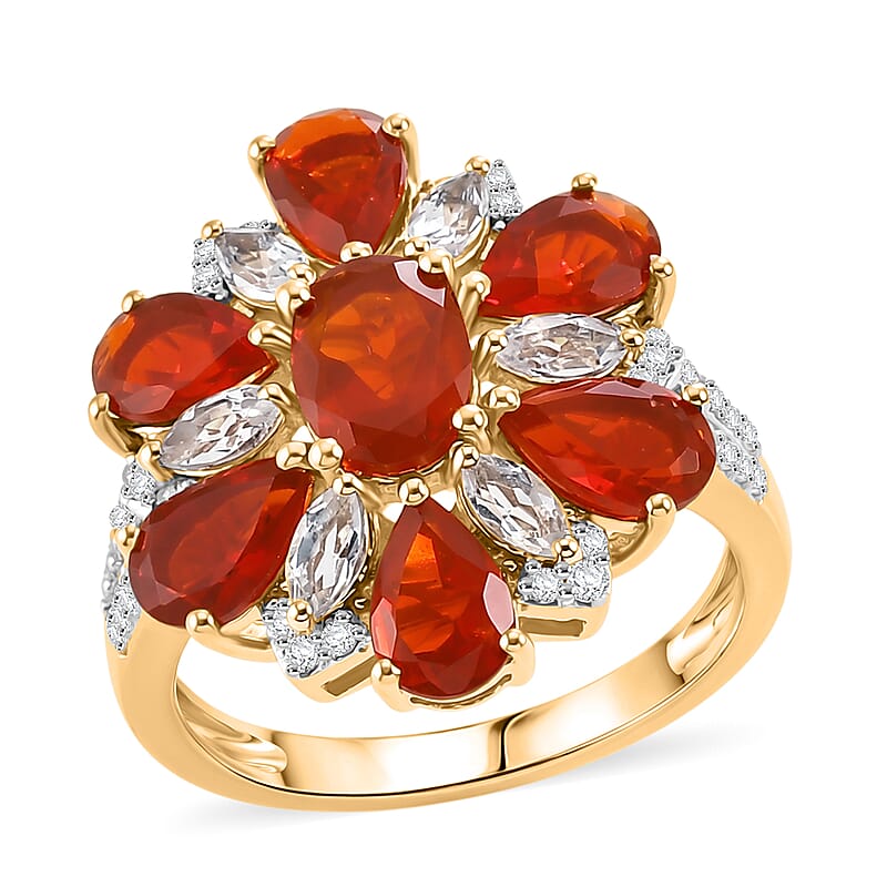 Crimson Fire Opal and Multi Gemstone 3.10 ctw Ring in 18K Vermeil Yellow Gold Over Sterling Silver (Size 6.0)