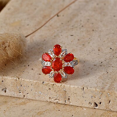 Crimson Fire Opal and Multi Gemstone 3.10 ctw Ring in 18K Vermeil Yellow Gold Over Sterling Silver (Size 6.0)