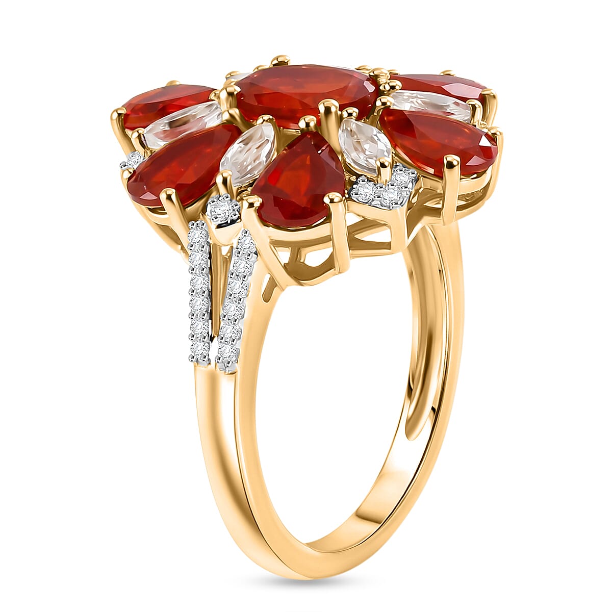 Crimson Fire Opal and Multi Gemstone 3.10 ctw Ring in 18K Vermeil Yellow Gold Over Sterling Silver (Size 6.0)