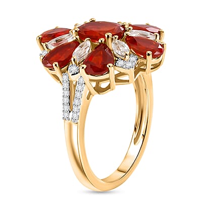 Crimson Fire Opal and Multi Gemstone 3.10 ctw Ring in 18K Vermeil Yellow Gold Over Sterling Silver (Size 6.0)
