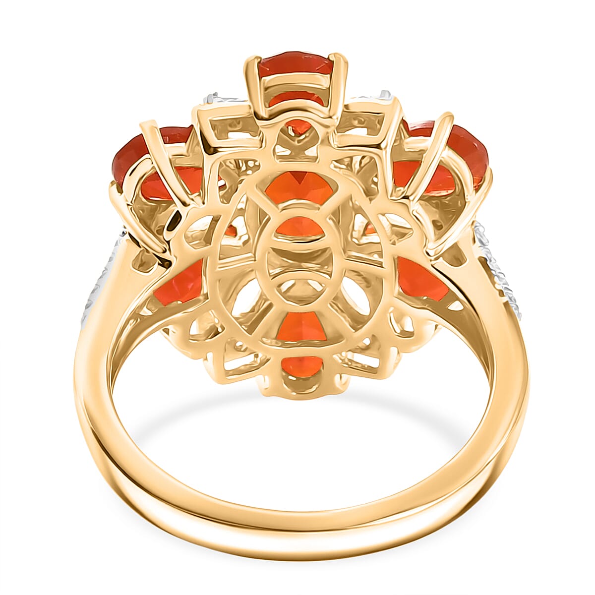 Crimson Fire Opal and Multi Gemstone 3.10 ctw Ring in 18K Vermeil Yellow Gold Over Sterling Silver (Size 6.0)