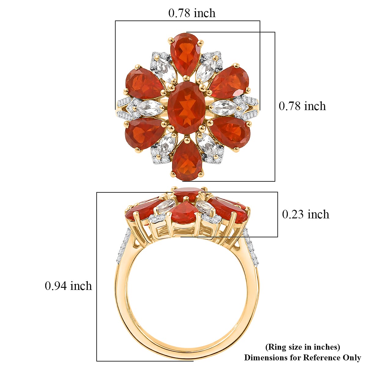 Crimson Fire Opal and Multi Gemstone 3.10 ctw Ring in 18K Vermeil Yellow Gold Over Sterling Silver (Size 6.0)