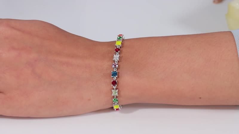Designer Premium Multi Color Austrian Crystal Bracelet in Platinum Over Sterling Silver (6.50-8.0In)