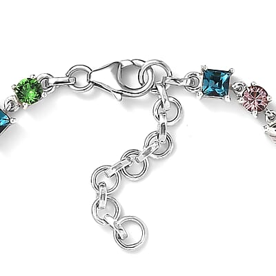 Designer Premium Multi Color Austrian Crystal Bracelet in Platinum Over Sterling Silver (6.50-8.0In)