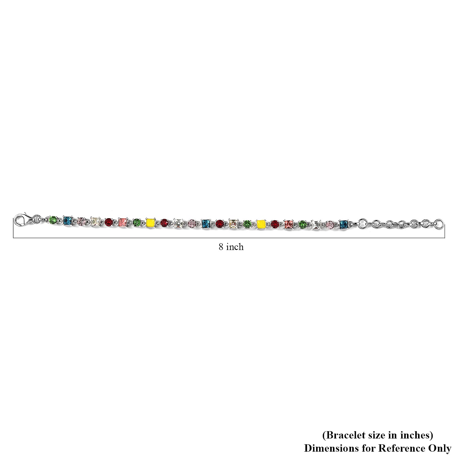 Designer Premium Multi Color Austrian Crystal Bracelet in Platinum Over Sterling Silver (6.50-8.0In)