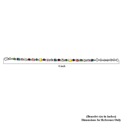 Designer Premium Multi Color Austrian Crystal Bracelet in Platinum Over Sterling Silver (6.50-8.0In)