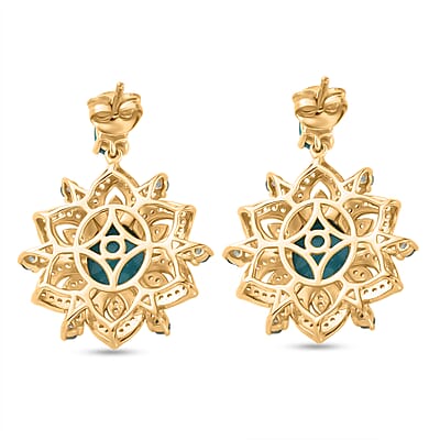 Premium Sleeping Beauty Turquoise and Multi Gemstone 6.85 ctw Stud Earrings in 18K Vermeil Yellow Gold Over Sterling Silver