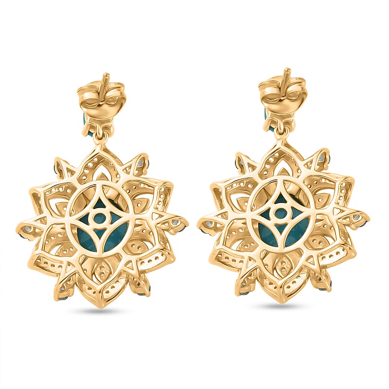 Premium Sleeping Beauty Turquoise and Multi Gemstone 6.85 ctw Stud Earrings in 18K Vermeil Yellow Gold Over Sterling Silver