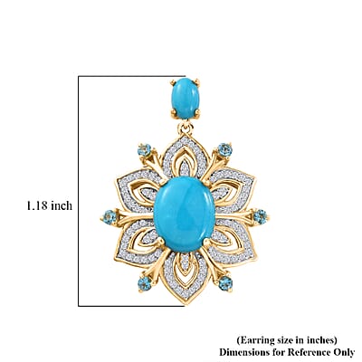 Premium Sleeping Beauty Turquoise and Multi Gemstone 6.85 ctw Stud Earrings in 18K Vermeil Yellow Gold Over Sterling Silver