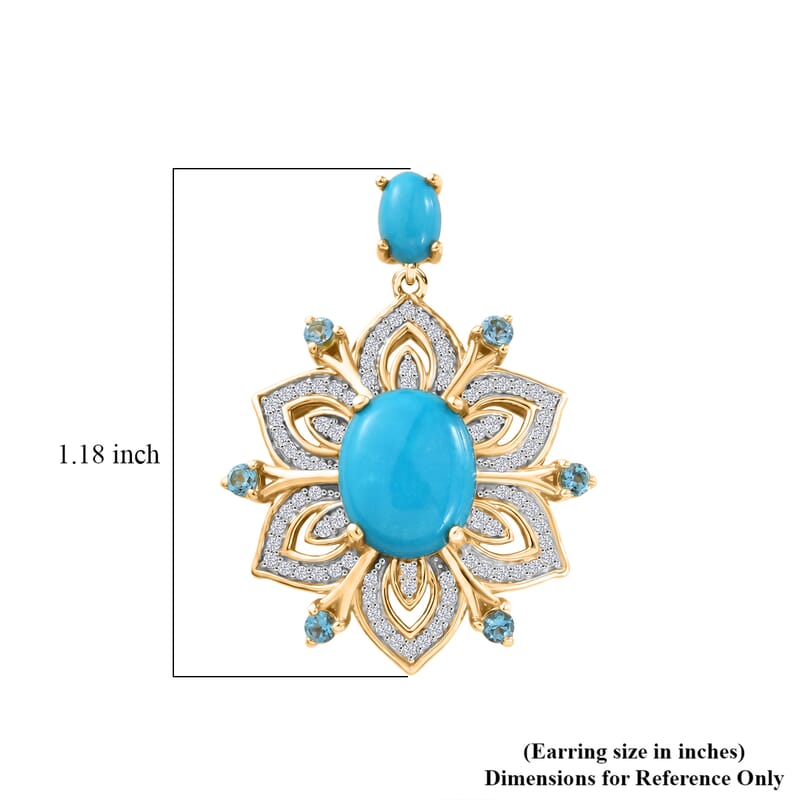 Premium Sleeping Beauty Turquoise and Multi Gemstone 6.85 ctw Stud Earrings in 18K Vermeil Yellow Gold Over Sterling Silver