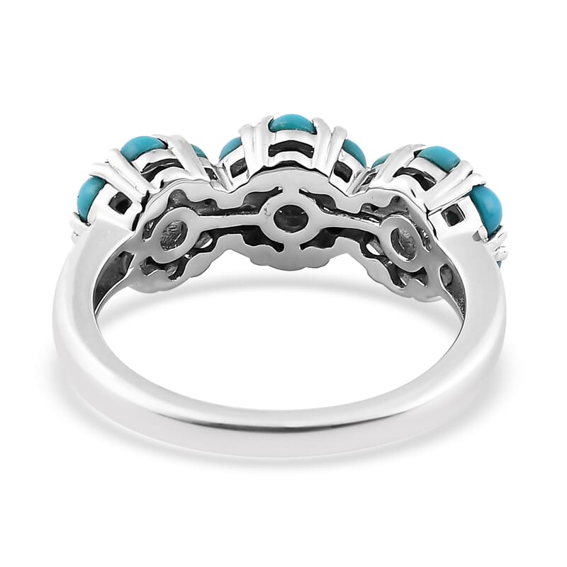 Premium London Blue Topaz and Sleeping Beauty Turquoise 1.00 ctw Ring in Rhodium Over Sterling Silver (Size 7.0)