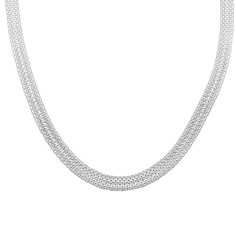 Italian Sterling Silver Bismark 8 Lines Pave Necklace 18-20 Inches 14.6 Grams