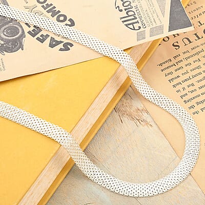 Italian Sterling Silver Bismark 8 Lines Pave Necklace 18-20 Inches 14.6 Grams