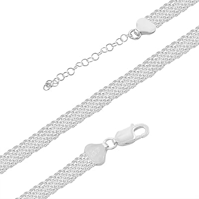 Italian Sterling Silver Bismark 8 Lines Pave Necklace 18-20 Inches 14.6 Grams