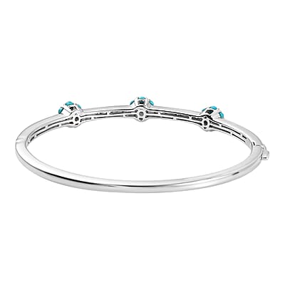 Premium London Blue Topaz and Multi Gemstone 1.60 ctw Bangle Bracelet in Rhodium Over Sterling Silver (7.00 In)