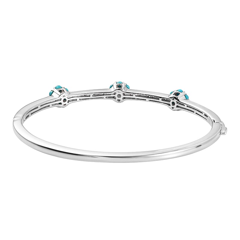 Premium London Blue Topaz and Multi Gemstone 1.60 ctw Bangle Bracelet in Rhodium Over Sterling Silver (7.00 In)