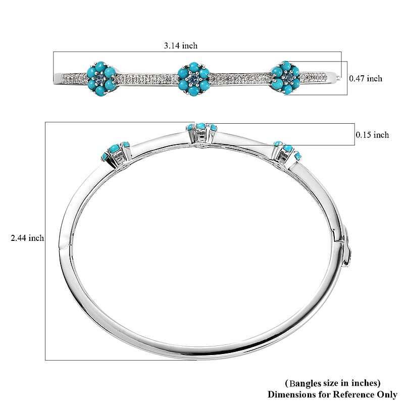 Premium London Blue Topaz and Multi Gemstone 1.60 ctw Bangle Bracelet in Rhodium Over Sterling Silver (7.00 In)