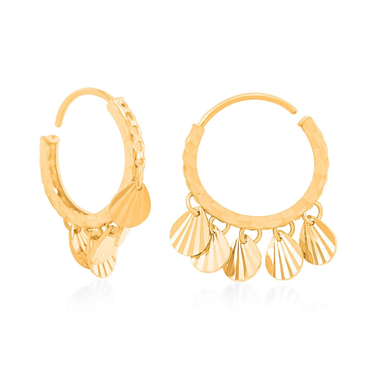 24K Yellow Gold Electroform Pear Cut Hoop Earrings 2.10 Grams