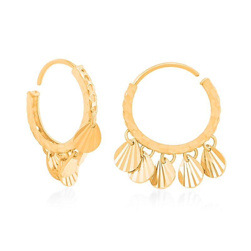 24K Yellow Gold Electroform Pear Cut Hoop Earrings 2.10 Grams
