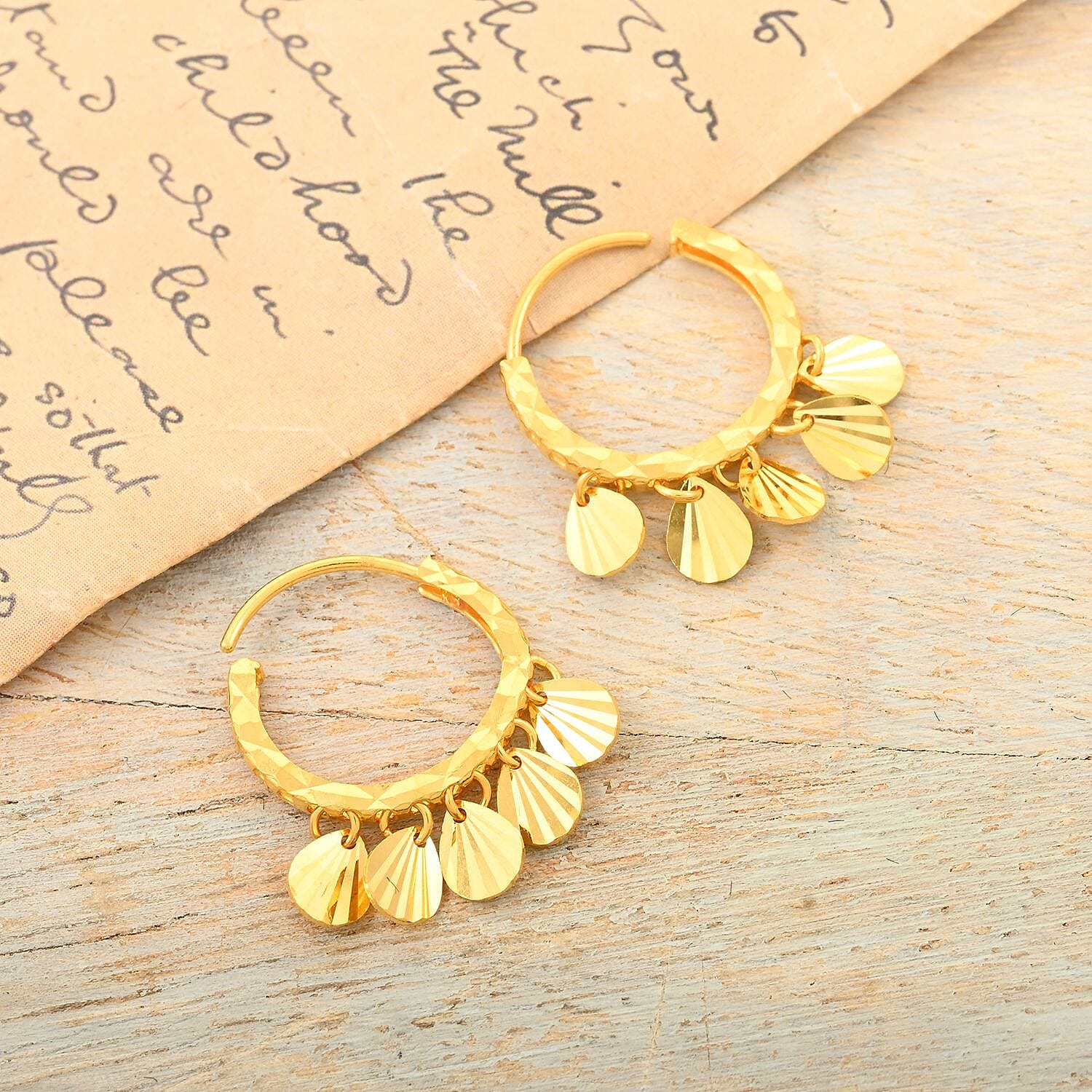 24K Yellow Gold Electroform Pear Cut Hoop Earrings 2.10 Grams