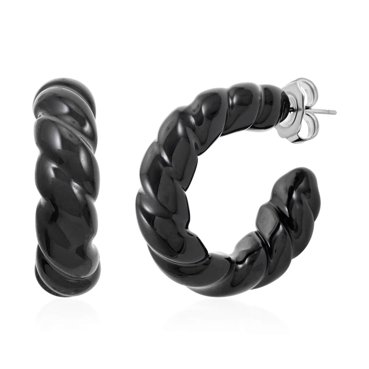 Black Murano Style Twisted Hoop Earrings in Stainless Steel image number 0