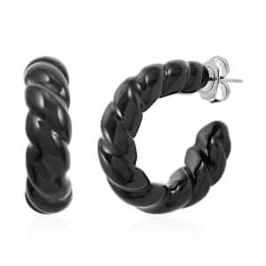 Black Murano Style Twisted Hoop Earrings in Stainless Steel