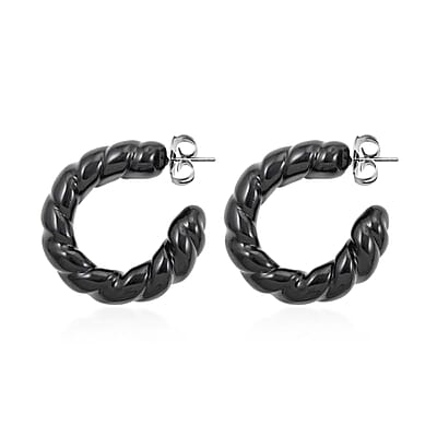 Black Murano Style Twisted Hoop Earrings in Stainless Steel