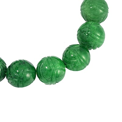 Green Jade (D) 238.00 ctw Lotus Carved Beaded Stretch Bracelet