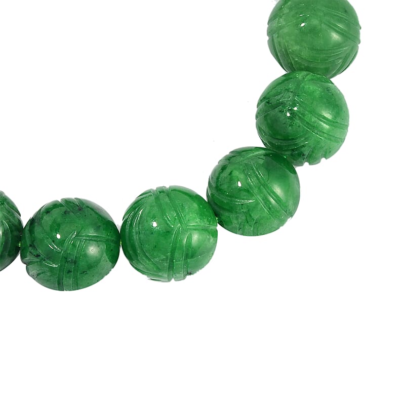 Green Jade (D) 238.00 ctw Lotus Carved Beaded Stretch Bracelet