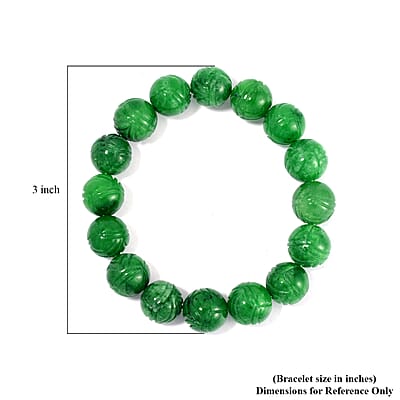 Green Jade (D) 238.00 ctw Lotus Carved Beaded Stretch Bracelet