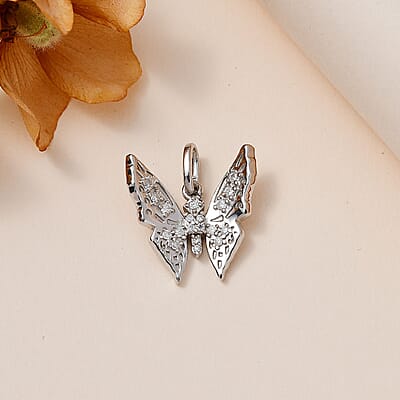 Moissanite Butterfly Charm in Platinum Over Sterling Silver 0.30 ctw