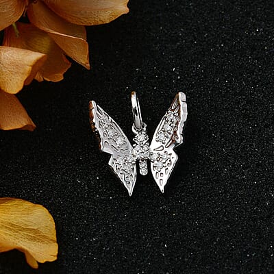 Moissanite Butterfly Charm in Platinum Over Sterling Silver 0.30 ctw