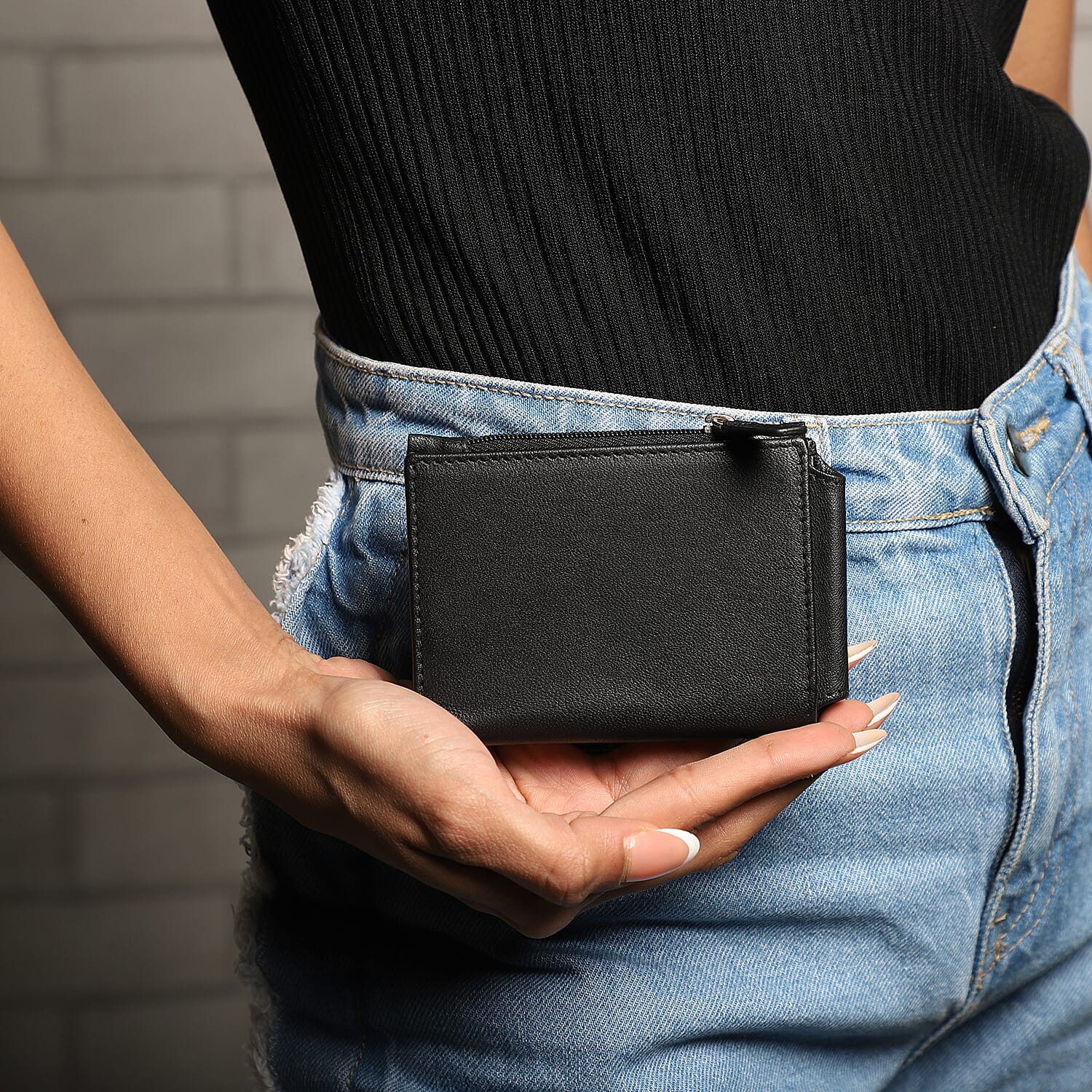 Black Genuine Leather Shoulder Bag and Wallet