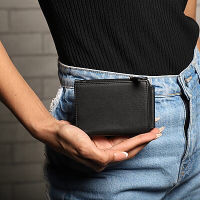 Black Genuine Leather Shoulder Bag and Wallet
