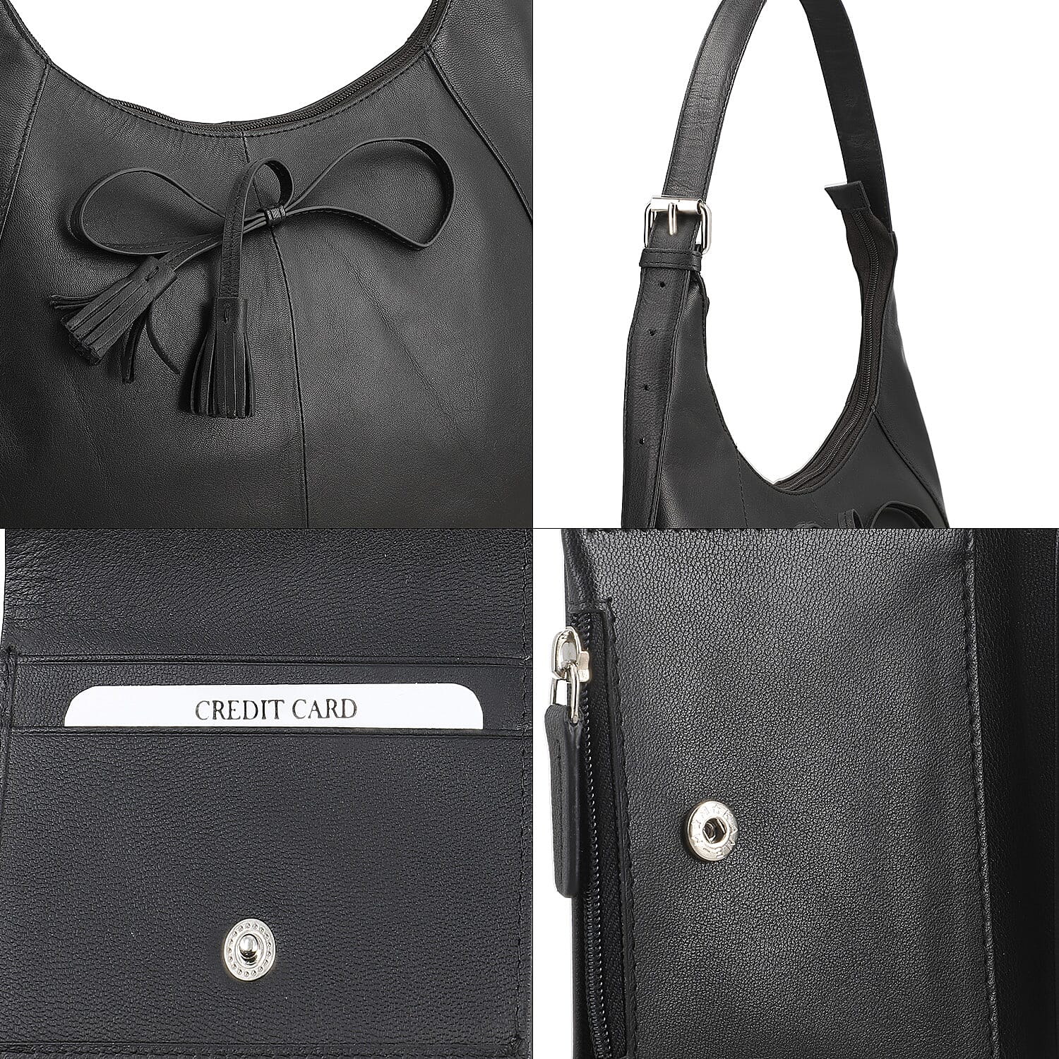 Black Genuine Leather Shoulder Bag and Wallet