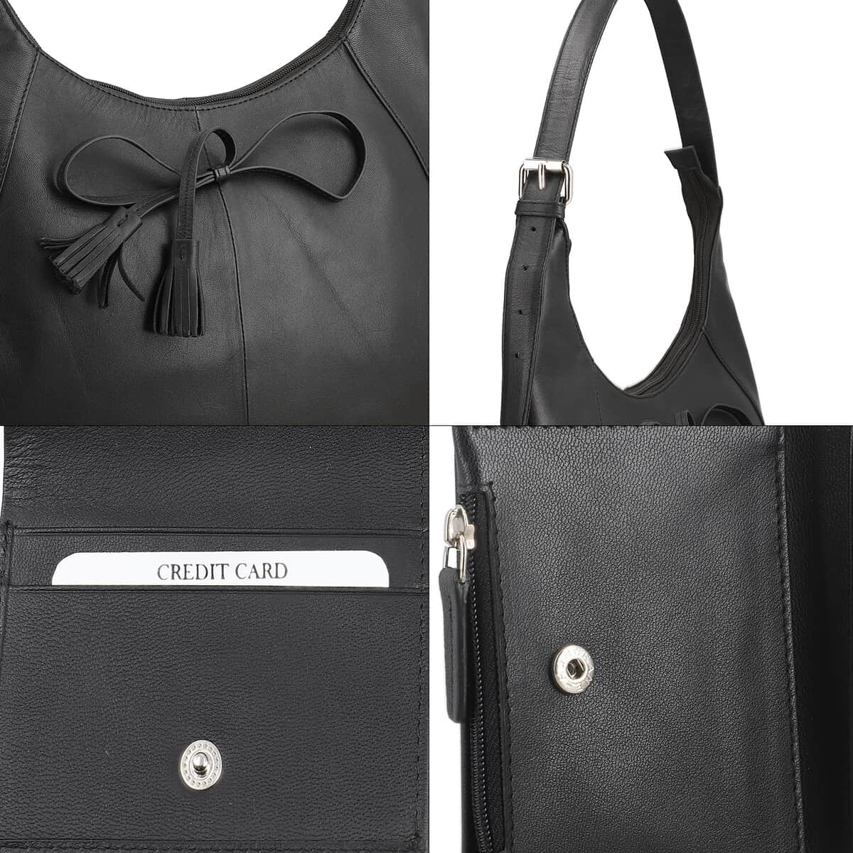 100% Genuine leather shoulder  bag DIMENSION-  BAG - 13.38 L x 13.77 H x 3.54 W inches Wallet Size -L(4.5)X H(3.34)X W(0.7) in COLOR: Black image number 9