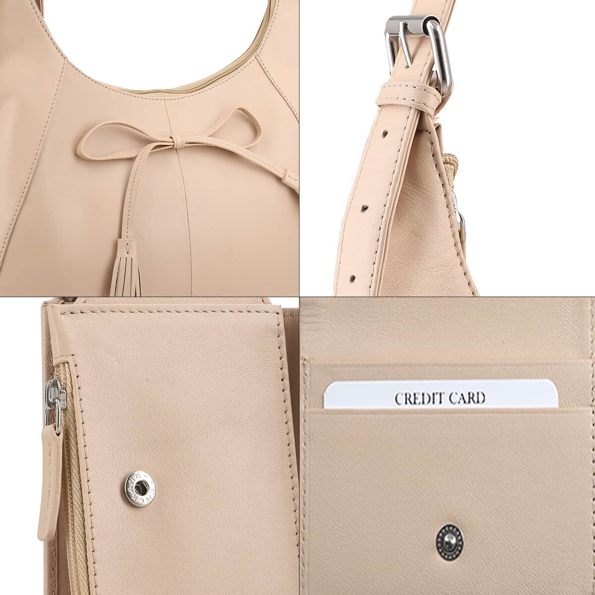 Beige Genuine Leather Shoulder Bag and Wallet image number 9