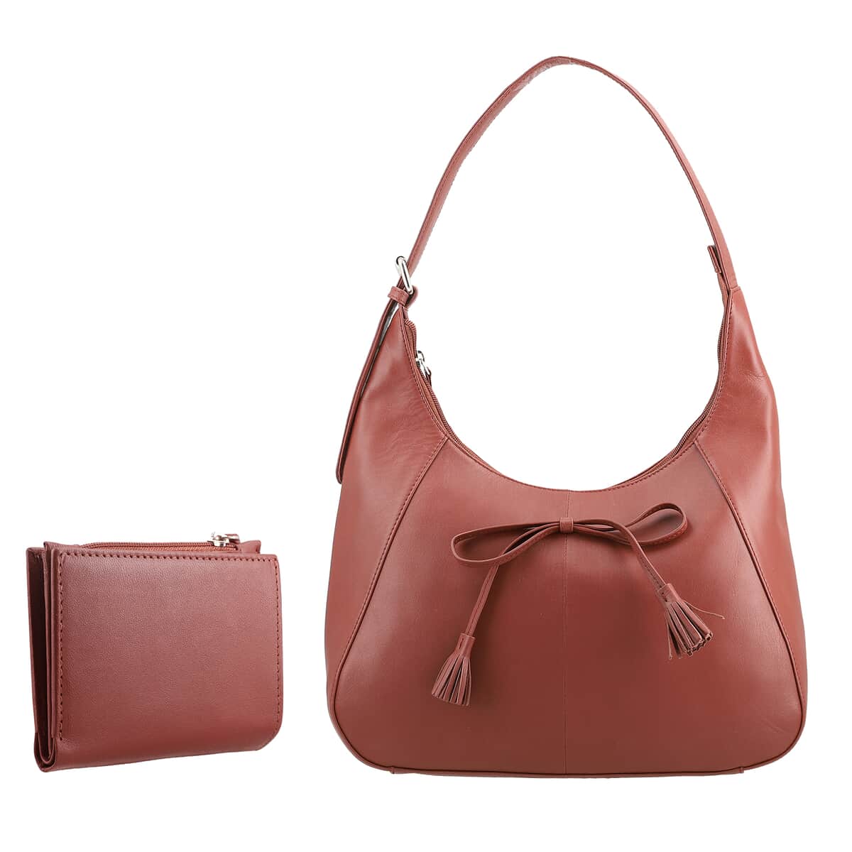 Wine Red Genuine Leather Shoulder Bag and Wallet image number 0