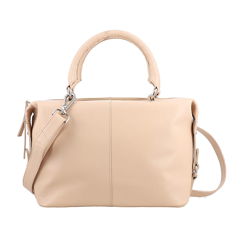 Beige Genuine Leather Shoulder Bag