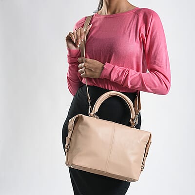 Beige Genuine Leather Shoulder Bag