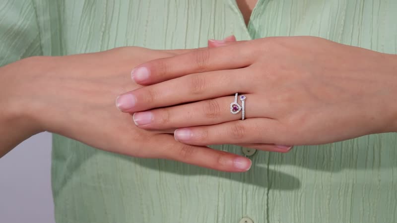 Orissa Rhodolite Garnet, African Amethyst and Moissanite Bypass Ring in Platinum Over Sterling Silver (Size 5.0) 0.50 ctw