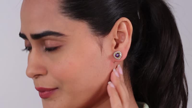 African Amethyst, Moissanite Heart Stud Earrings in Vermeil YG Over Sterling Silver 1.90 ctw