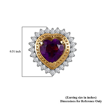 African Amethyst and Moissanite Heart Stud Earrings in Vermeil Yellow Gold Over Sterling Silver 1.90 ctw