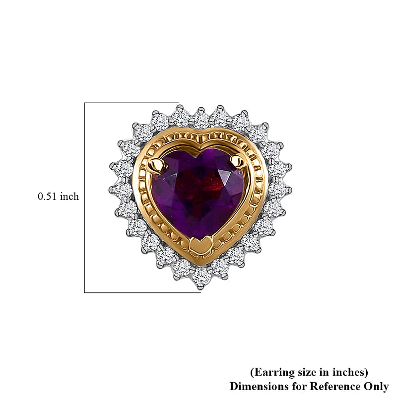 African Amethyst and Moissanite Heart Stud Earrings in Vermeil Yellow Gold Over Sterling Silver 1.90 ctw