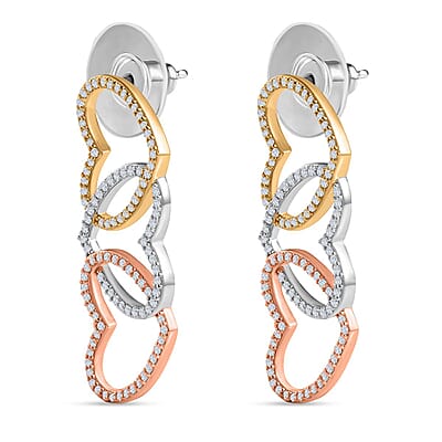 Moissanite 3 Row Hearts Statement Earrings in 14K RG, YG and Platinum Over Sterling Silver 1.90 ctw