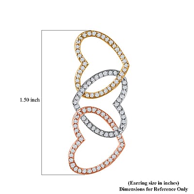 Moissanite 3 Row Hearts Statement Earrings in 14K RG, YG and Platinum Over Sterling Silver 1.90 ctw