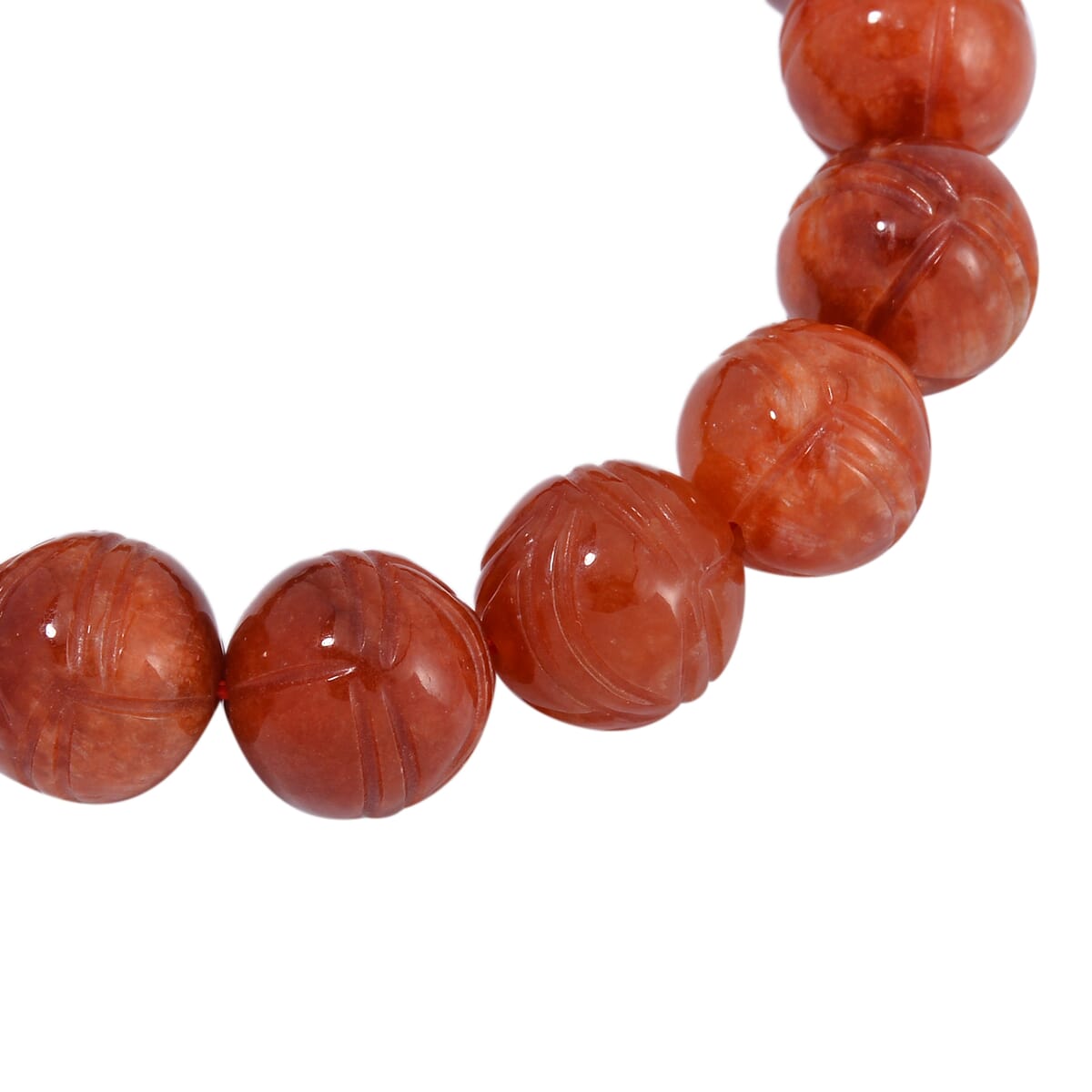 Red Jade (D) 238.00 ctw Lotus Carved Beaded Stretch Bracelet image number 2