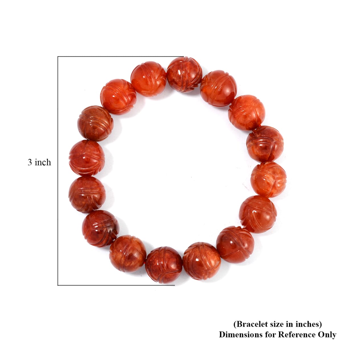 Red Jade (D) 238.00 ctw Lotus Carved Beaded Stretch Bracelet image number 3