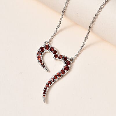 Mozambique Garnet Eternal Love Snake Heart Necklace 18 Inches in Platinum Over Sterling Silver 1.80 ctw